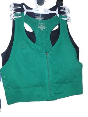Aeropostale Green And Black Front-Zip Racerback Sports Bra Top